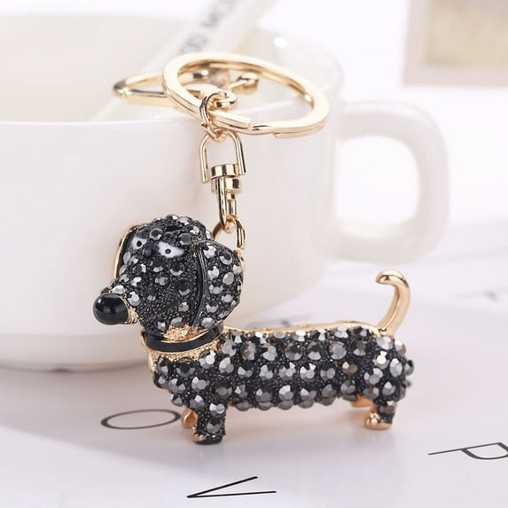 Kiplyki New Crystal Dog Dachshund Keychain Purse Pendant Car Holder Key Ring Nice