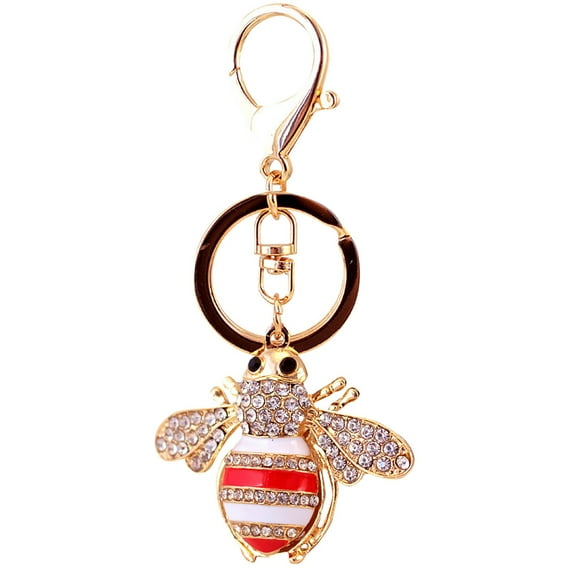 Kiplyki Wholesale New Diamond Inlay Lovely Bee Animal Lovely Key Chain Bag Car Key Ring Pendant