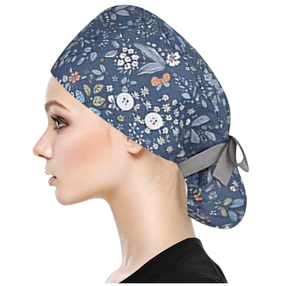 Kiplyki Scrub Cap With Buttons Bouffant Hat With Sweatband for Womens and Mens