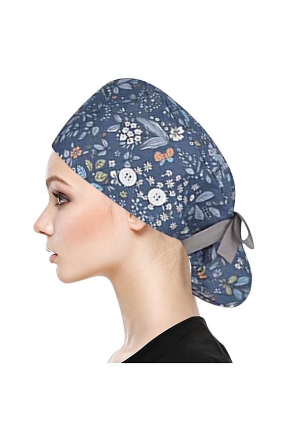 Kiplyki Scrub Cap With Buttons Bouffant Hat With Sweatband for Womens and Mens
