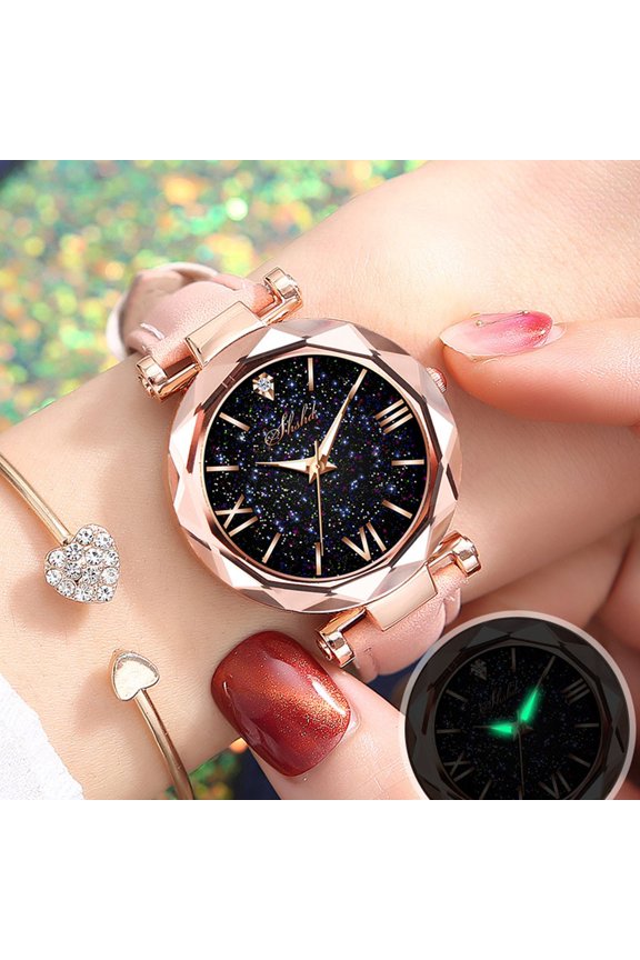 Unisex Stars Little Point Frosted Belt Watch Dotted With Roman Scale Watch