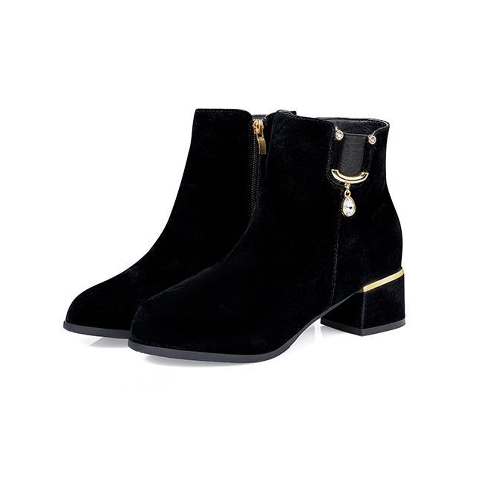 Kiplyki Water Diamond Women's Single Boots Thick Heel Mid Heel Short ...