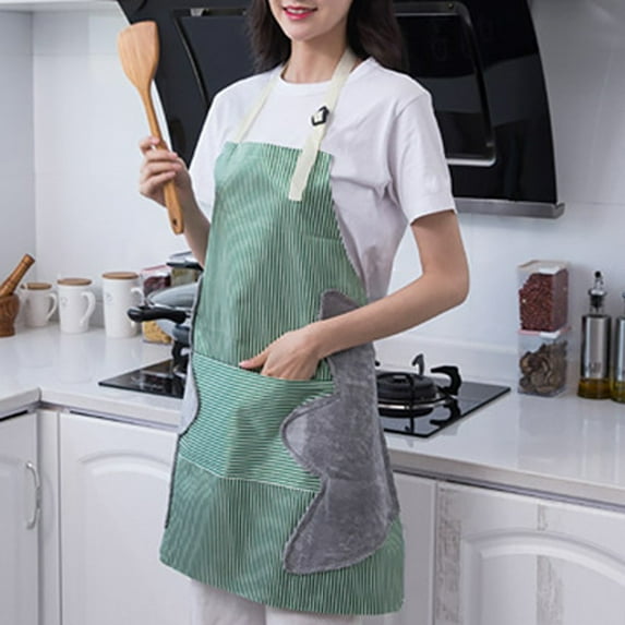 Kiplyki Waterproof Strip Apron Home Kitchen Cooking Adjustable Wipe Hands Pocket
