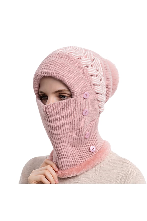 Woman's Winter Warm Neck Guard Head Guard Knitted Hat Scarf Mask In HairWoolen Cap