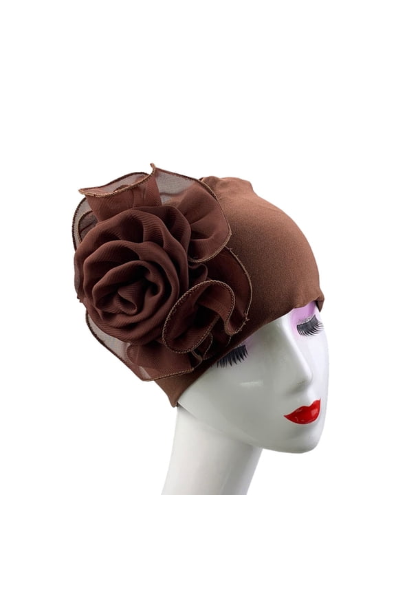 Women Ladies Big Flowers Hat Turban Brim Hat Cap Pile Cap CO