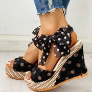 Kiplyki Wholesale Women's Ladies Platform Wedges Heel Sandals Fashion Dot Lace-up Shoes Footwear