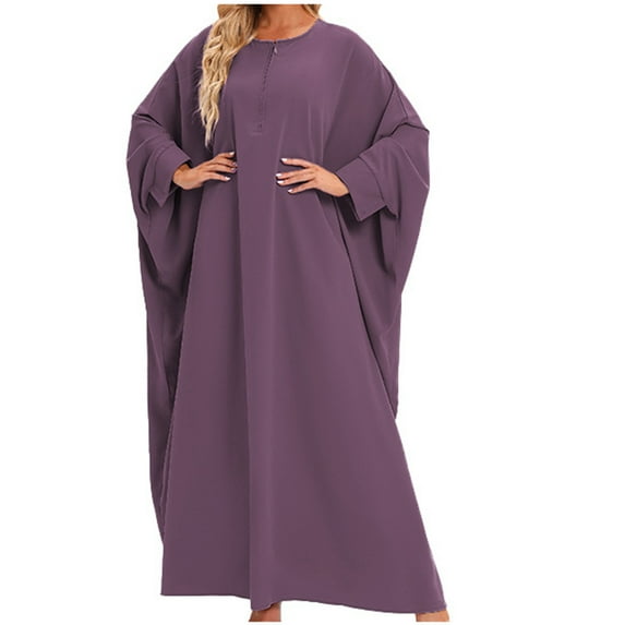 Kiplyki Women's Long Sleeve Fall Dress Loose Robe Solid Color Large Dress