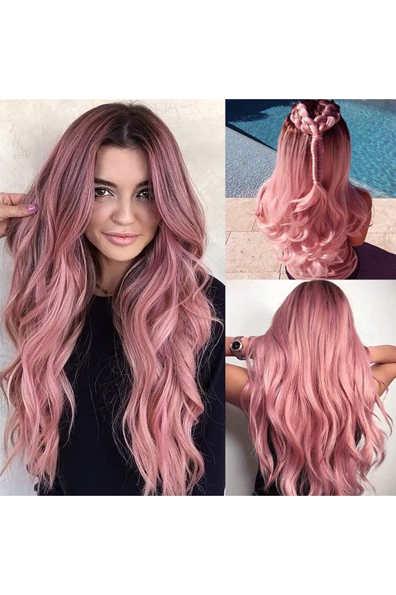 Kiplyki Women's Pink Micro Curl Headgear Wavy Curl Wig Can Be Straightened and Bent