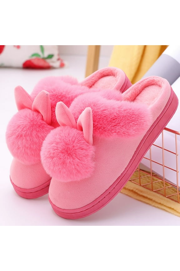 Kiplyki Women's Winter Home Furry Rabbit-Shape Ears Indoor Slippers Soft Comfort Footwear Shoe