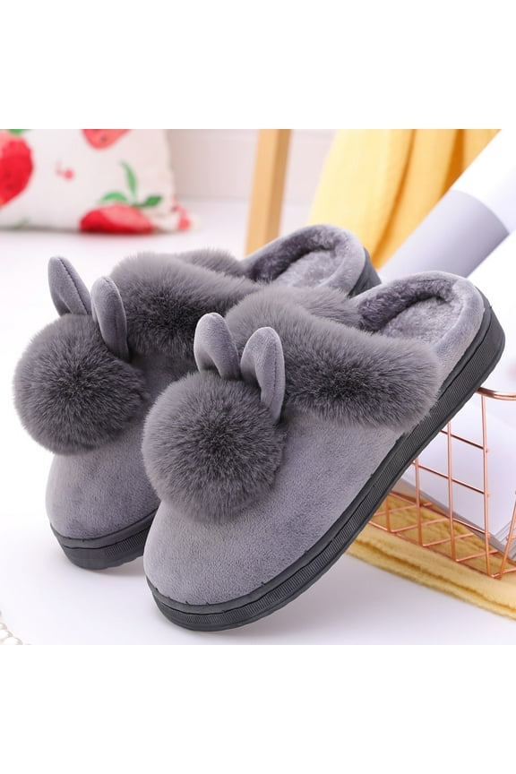 Women's Winter Home Furry Rabbit-Shape Ears Indoor Slippers Soft Comfort Footwear Shoe