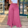 thumbnail image 1 of Kiplyki Wide Leg Pants Women's Solid Chiffon Pockets Elastic Waist Double Layer Crinkle Wide Leg Pants Trousers Flare Trousers, 1 of 5