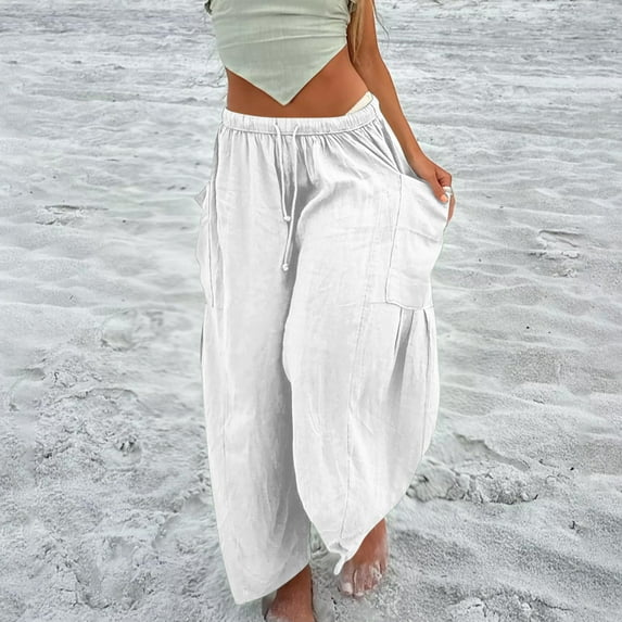 Kiplyki Wide Leg Pants Women Pant Loose Comfy Drawstring Wide Leg Crop Trousers With Pockets