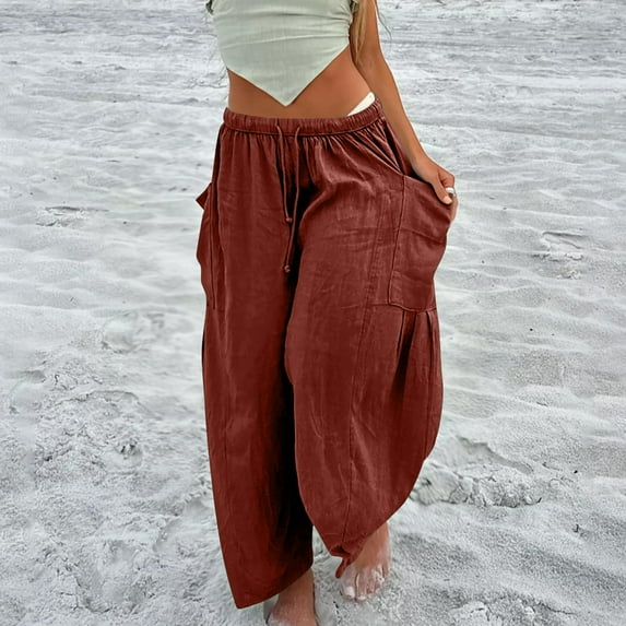 Kiplyki Wide Leg Pants Women Pant Loose Comfy Drawstring Wide Leg Crop Trousers With Pockets