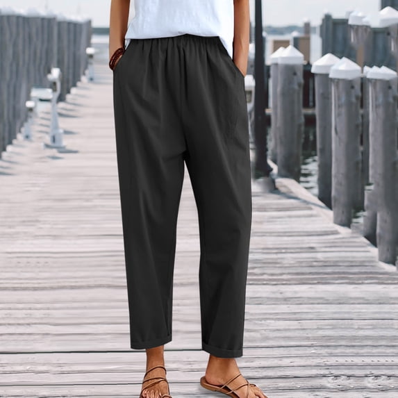 Kiplyki Wide Leg Pants Women Solid Buttons and Linen Loose Trouser Wide Leg Pants