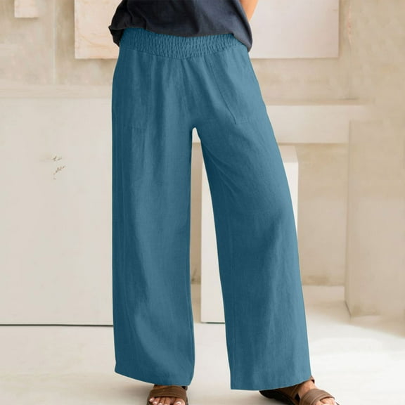 Kiplyki Wide Leg Pants Women's Loose Baggy Pockets Pants Playsuit Trousers Overalls and Linen Pants