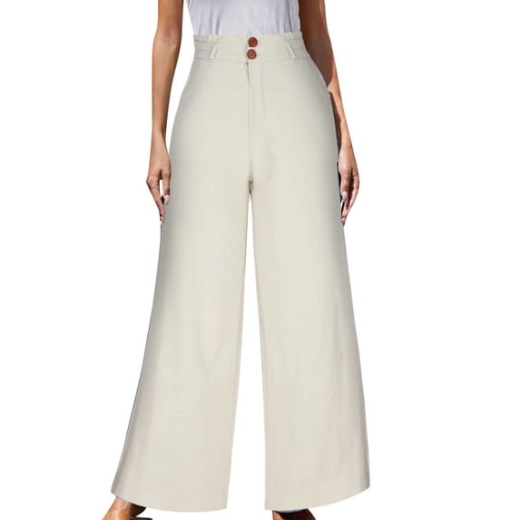 Kiplyki Wide Leg Pants Women's Pants High Waist Solid Color Comfortable Button Decoration