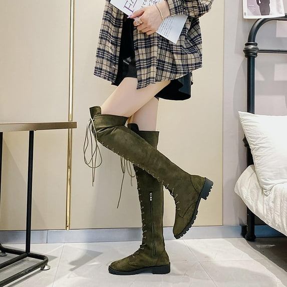 Kiplyki Winter Boots for Women Shoes Autumn Round Low-heeled Women's Lace Up Boots