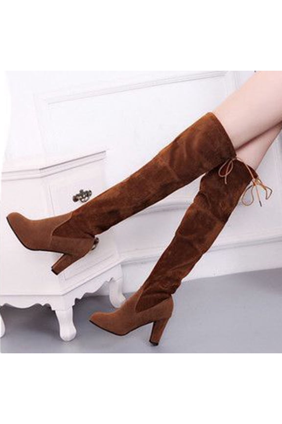 Kiplyki Winter Warm Women's Rivets Zipper Hoof Heels Riding Horse Mid Calf