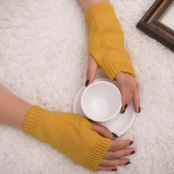 Kiplyki Women Girl Knitted Arm Fingerless Keep Warm Winter Gloves Soft Warm Mitten