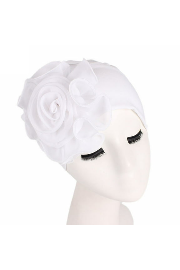Women Ladies Big Flowers Hat Turban Brim Hat Cap Pile Cap WH