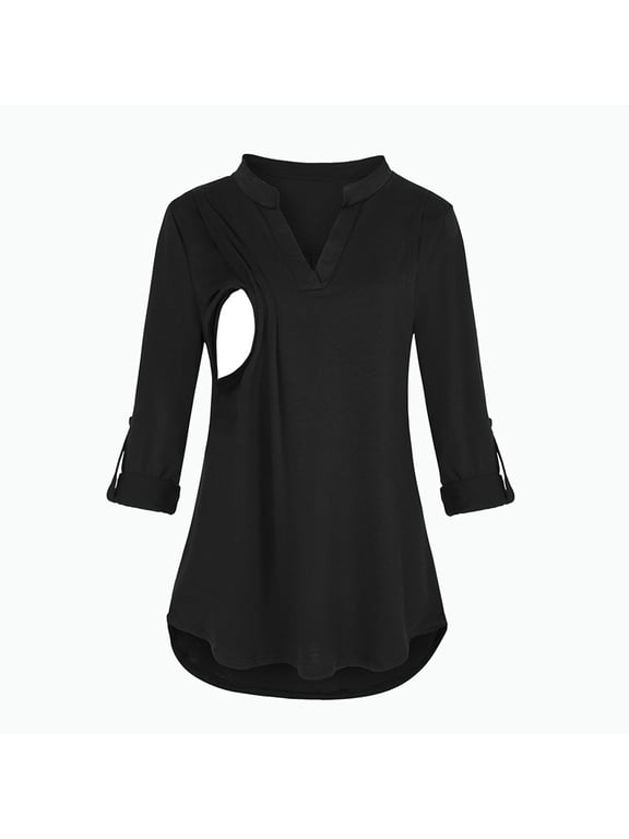 Kiplyki Women Maternity Long Sleeve Double Layer Nursing Tops T-shirt For Breastfeeding