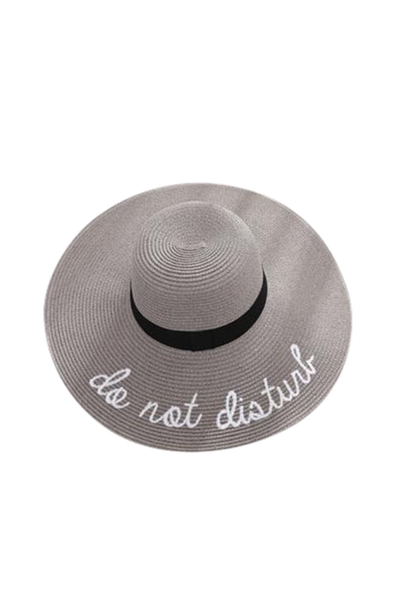 Women Summer Big Straw Hat Sun Floppy Wide Hats Letter Print Folding Beach Cap