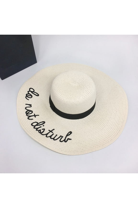 Women Summer Big Straw Hat Sun Floppy Wide Hats Letter Print Folding Beach Cap