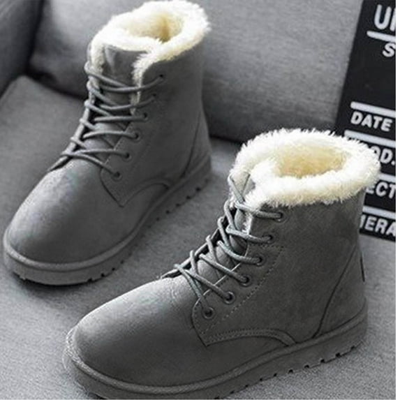Kiplyki Women's Casual Flat Comfort Sneakers Female Lace-up Solid Color Shoes Winter Warm Snow