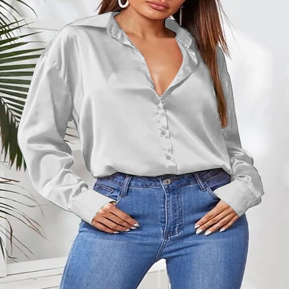 Kiplyki Women's Fall Shirt Loose Long Sleeve Turn Down Collar Blouse T-shirt Tops