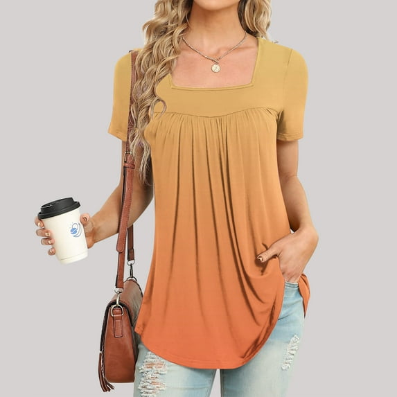 Kiplyki Women's Fall Trends Shirts Printed Casual V-Neck Short Sleeve Loose T-Shirt Blouse Tops