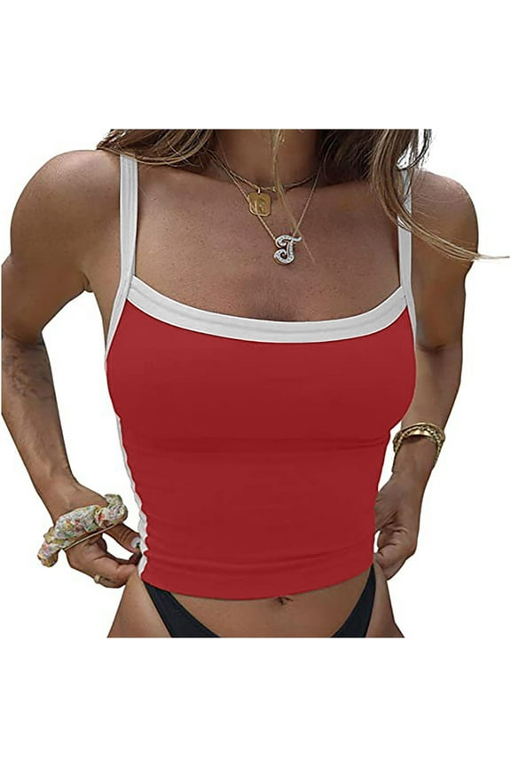 Women's Fall Trends Shirts Round-neck Camisoles Sling Patchwork Backless Midriff-baring Vest Tank Tops Blouse T-shirt