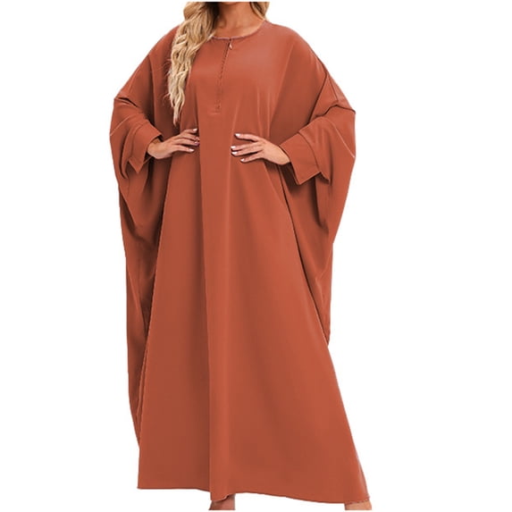 Women's Long Sleeve Fall Dress Loose Robe Solid Color Large Dress