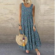 Kiplyki Women's Summer Flowy Dresses Loose Sleeveless Floral Daily Linen Print Long Maxi Dress
