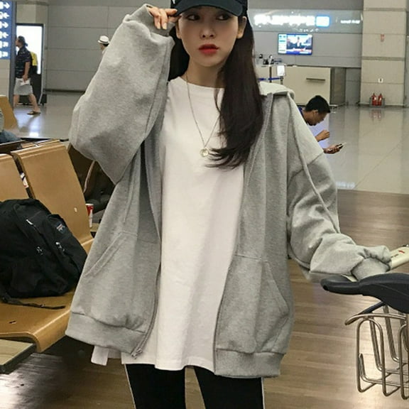 Kiplyki Womens Fall Cardigan Solid Color Hooded Top Long Sleeve Blouse Loose Coat