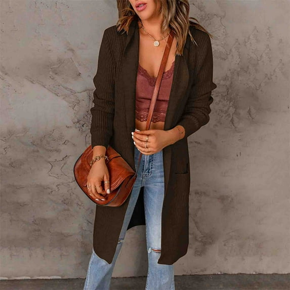 Kiplyki Womens Fall Cardigan Top Pocket Medium Long Term Outwear Long Sleeve Coat