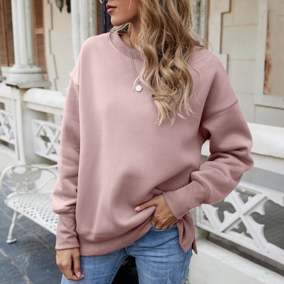 Kiplyki Womens Sweatshirt Fall New Bottom Split Fleece Round Neck Pullover With Plush and Thickened Sweater