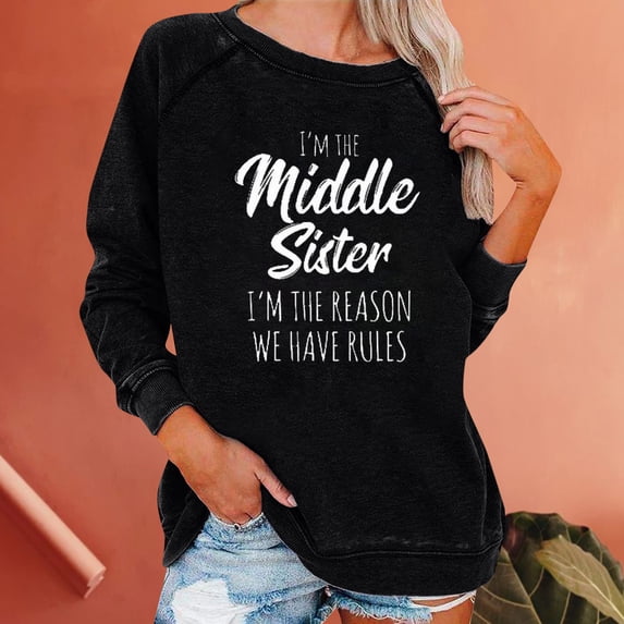 Kiplyki Womens Sweatshirt Fall Winter Round Neck Long Sleeve Pocket Tops Printed Regular Hoodless Blouse