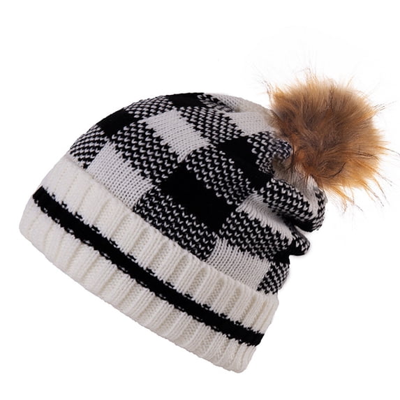Kiplyki Womens Winter Knitted Beanie Hat Faux-Fur Pom Fleece Lined Warm Beanie