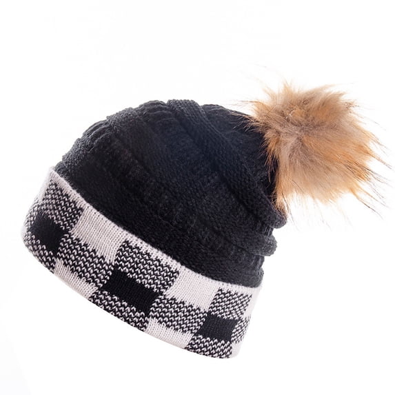 Kiplyki Womens Winter Knitted Beanie Hat Faux-Fur Pom Fleece Lined Warm Beanie