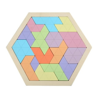 Kids Puzzle Toy Wooden Hexagon Honeycomb Colorful Shapes Jigsaw Puzzles  Clever Board Toys for Children Adults IQ Hexagon Puzzle