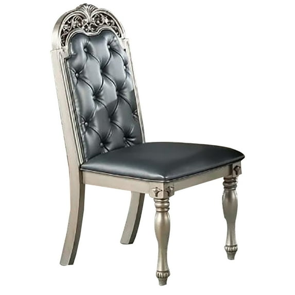 Benjara Kipp 25 Inch Set of 2 Armless Dining Chairs, Tufted Back, Gray Faux Leather