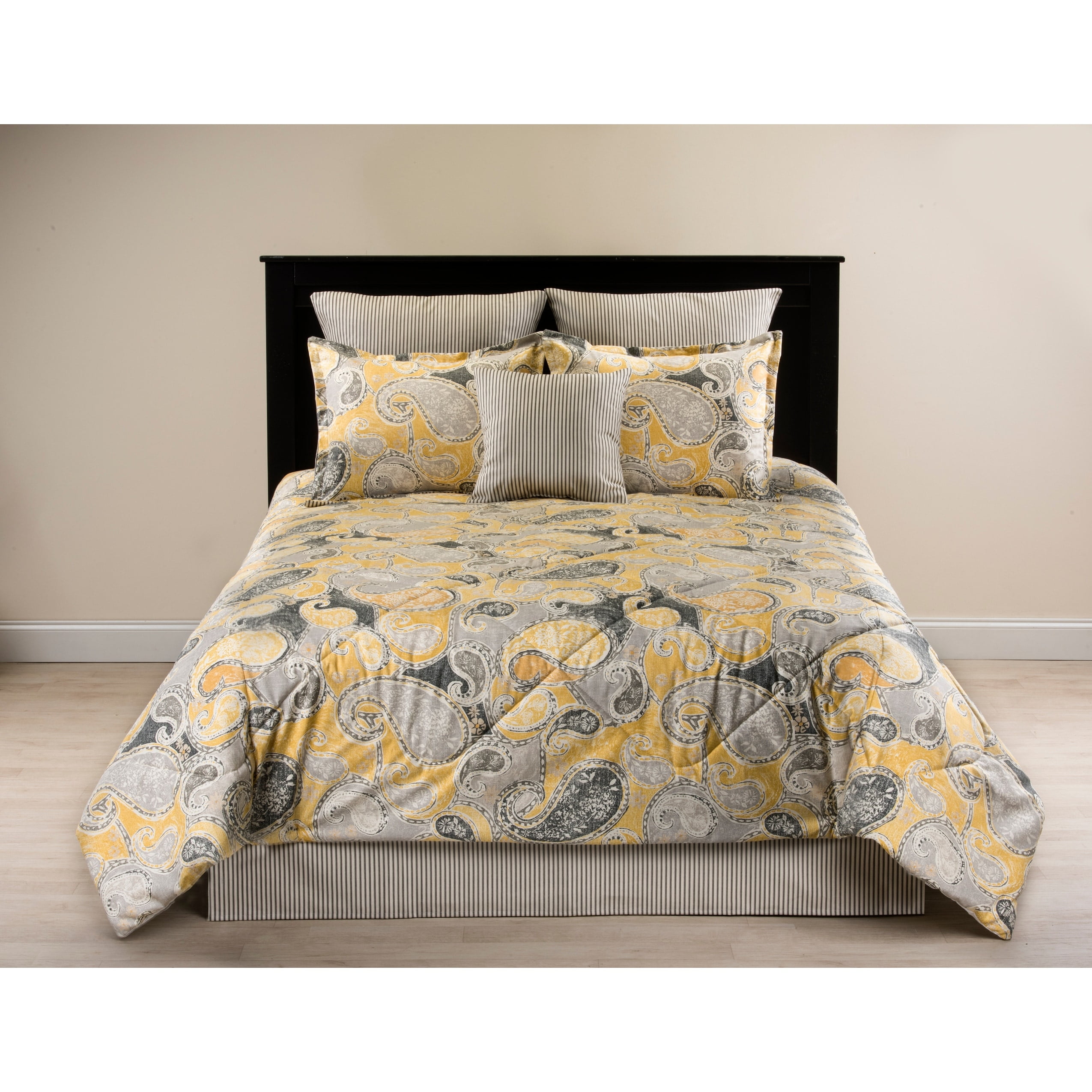 Kippling charcoal grey paisley on yellow comforter set Twin 3 Piece ...