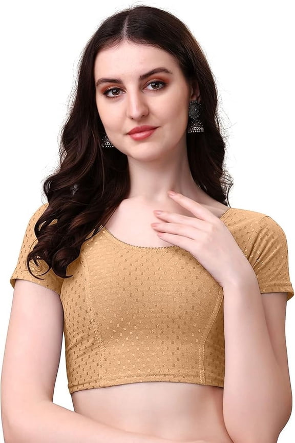 Women's Round Neck Short Sleeve Blouse 28 Beige