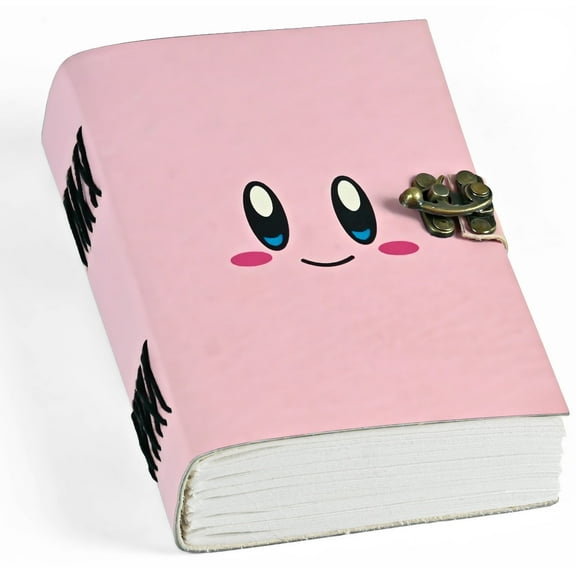 Kir-by Leather Journal – Cute Handmade Leather Notebook for Women & Men, 200 Pages – Pink Journal Kawaii Anime Gift (7x5 inch)