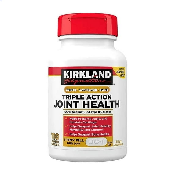 Kir-kland Signature Triple Action Joint Health Undenatured Type II Collagen Supplement , Helps Support Joints & Cartilage and Bone, 110 Coated Tablets