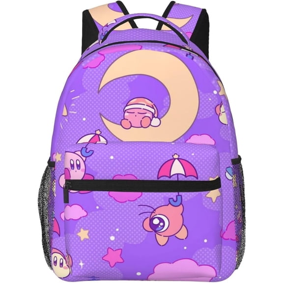 KirBy Backpack For Unisex Durable Laptop Backpack Lightweight Daypack For Travel,Gym,Shopping,Beach Purple Cartoon Game,Style-1