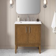 OVE Kira 30 in. Warm Walnut Bathroom Vanity with White Engineered Stone Top