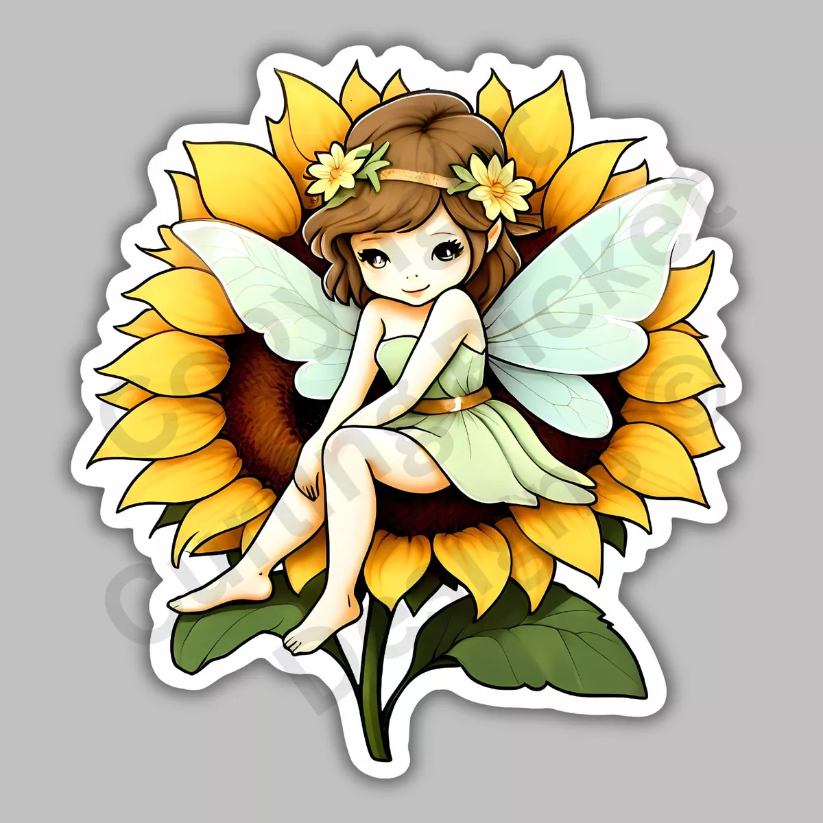 Kira Cute Fairy Sitting on a Sunflower Mystical Mythical Flower Vinyl ...