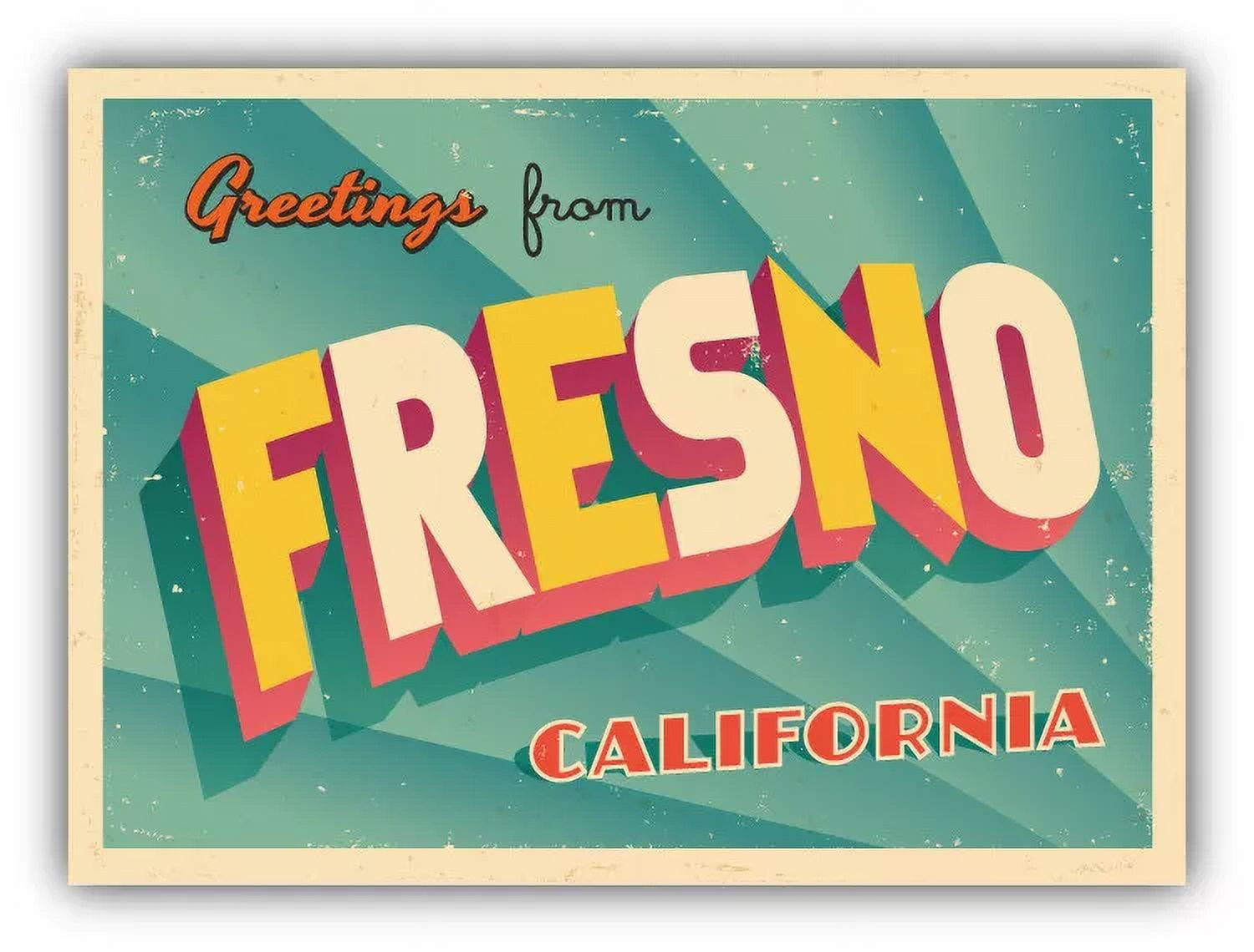 Kira Fresno City USA Vintage Greeting Label Car Bumper Sticker Decal