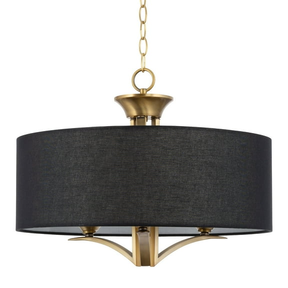 Kira Home Alondra 20" Modern 3-Light Drum Chandelier + Black Fabric Shade, Adjustable Height, Warm Brass Finish